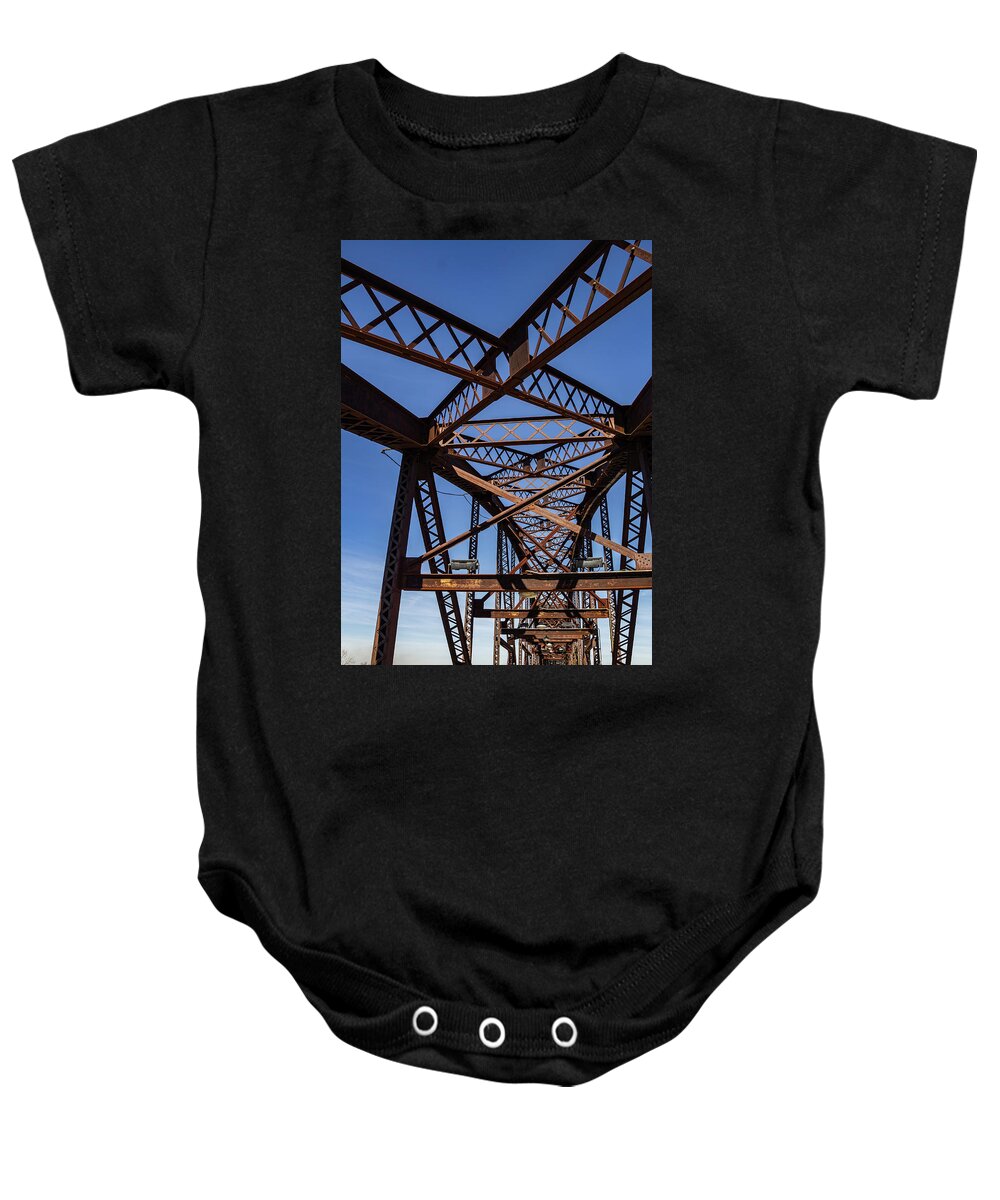 Across Baby Onesie featuring the photograph Clinton Presidential Park Bridge by Roslyn Wilkins