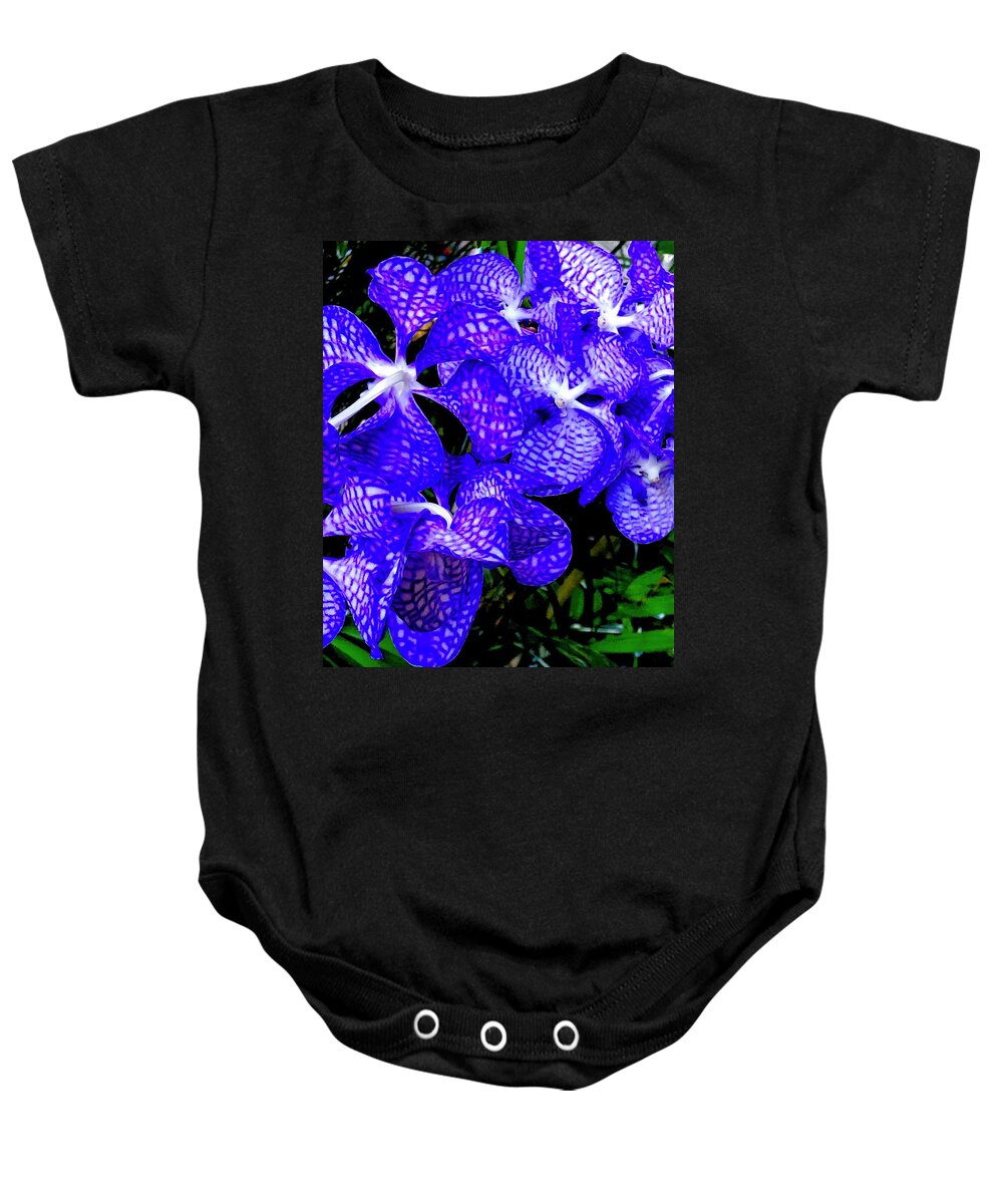 #flowersofaloha #orchids #cluster #vandas #blue Baby Onesie featuring the photograph Cluster of Electric Blue Vanda Orchids by Joalene Young