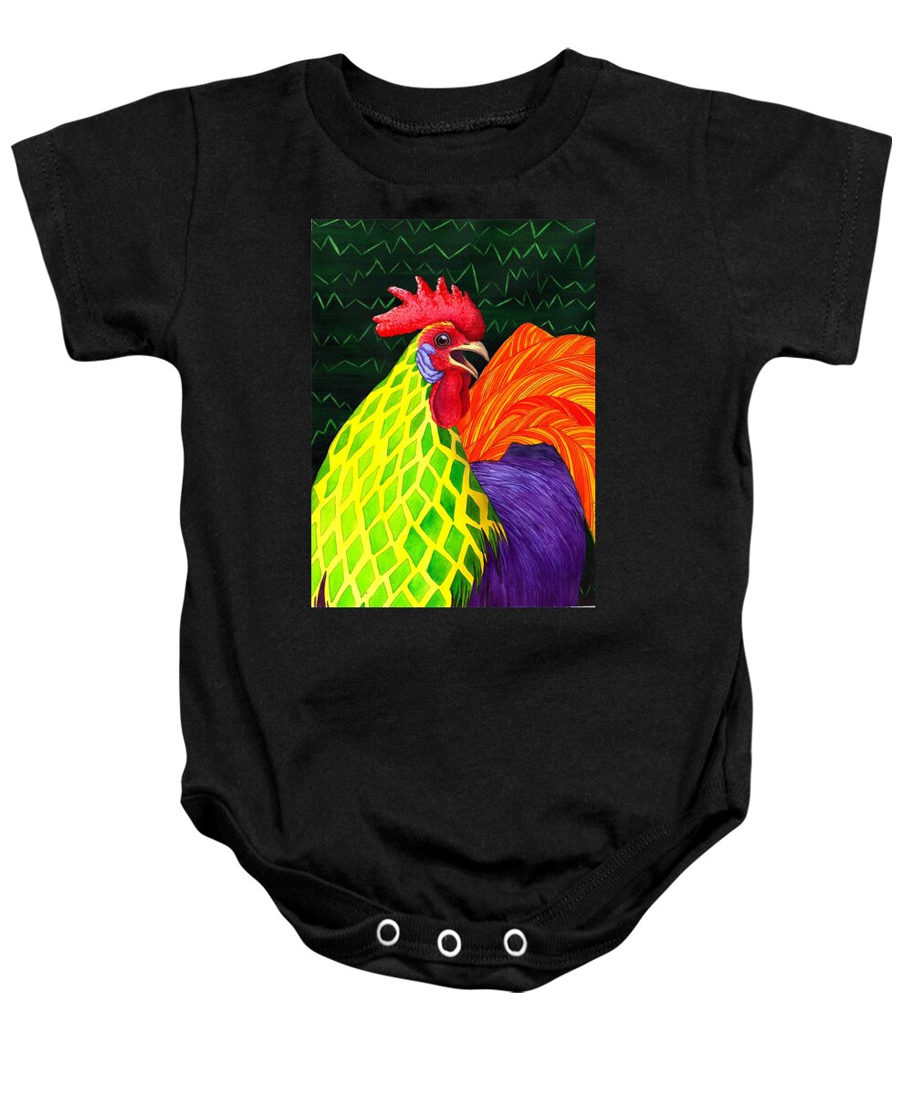 Rooster Baby Onesie featuring the painting Cock a Doodle Dude II by Catherine G McElroy