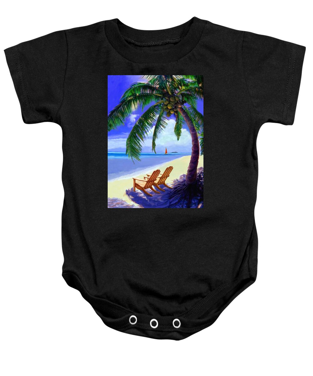Beach Scene Baby Onesie featuring the painting Coconut Palm by David Van Hulst
