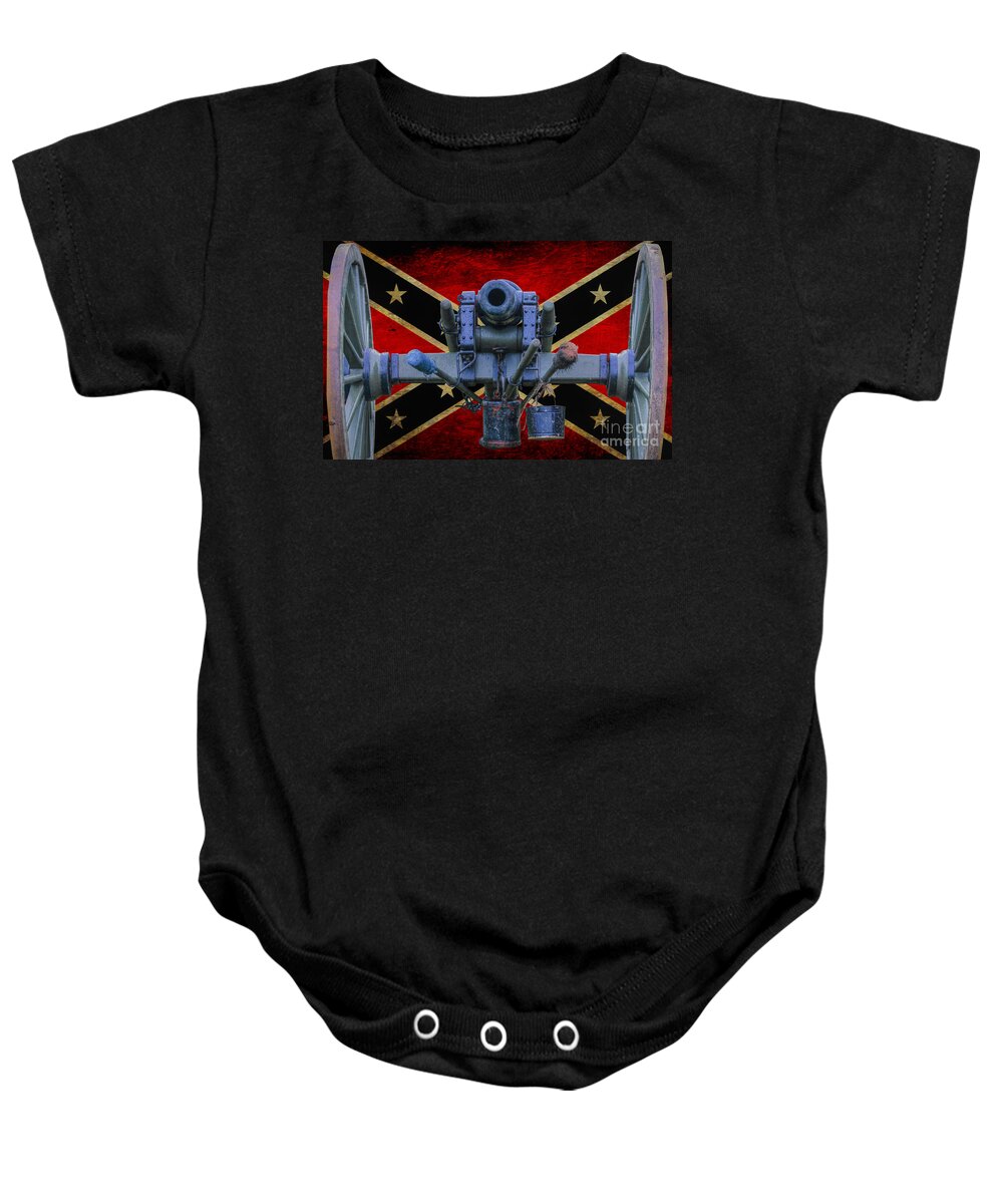 Confederate Flag And Cannon Baby Onesie featuring the digital art Confederate Flag and Cannon by Randy Steele