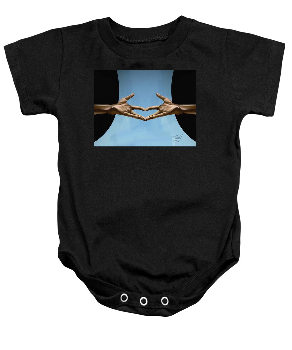 Hands Baby Onesie featuring the drawing Connected by Terri Meredith