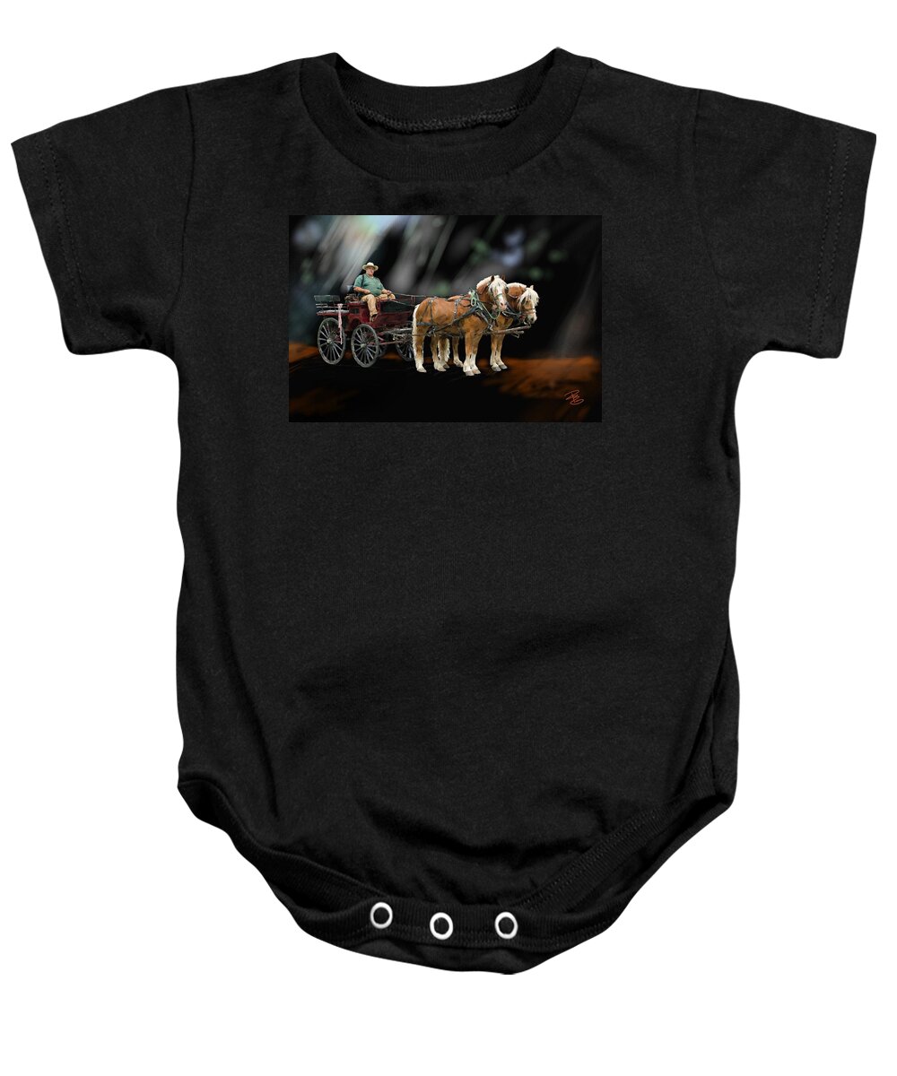 Animal Baby Onesie featuring the digital art Country road horse and wagon by Debra Baldwin
