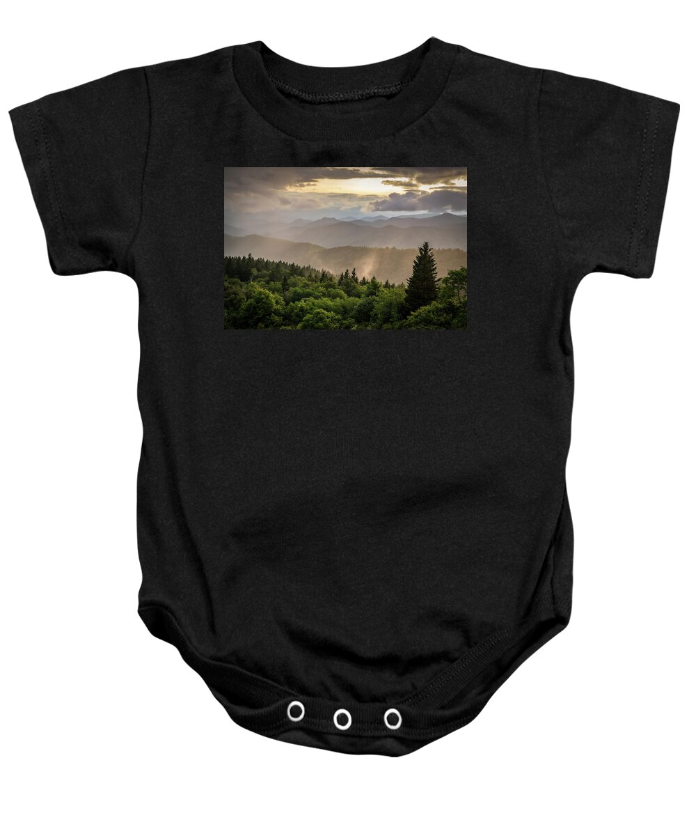 America Baby Onesie featuring the photograph Cowee Mountains Sunset 2 by Serge Skiba