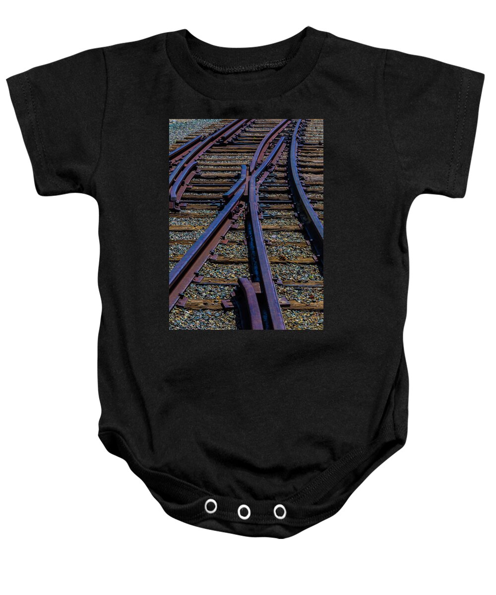 Railroad Baby Onesie featuring the photograph Cross Tracks by Garry Gay