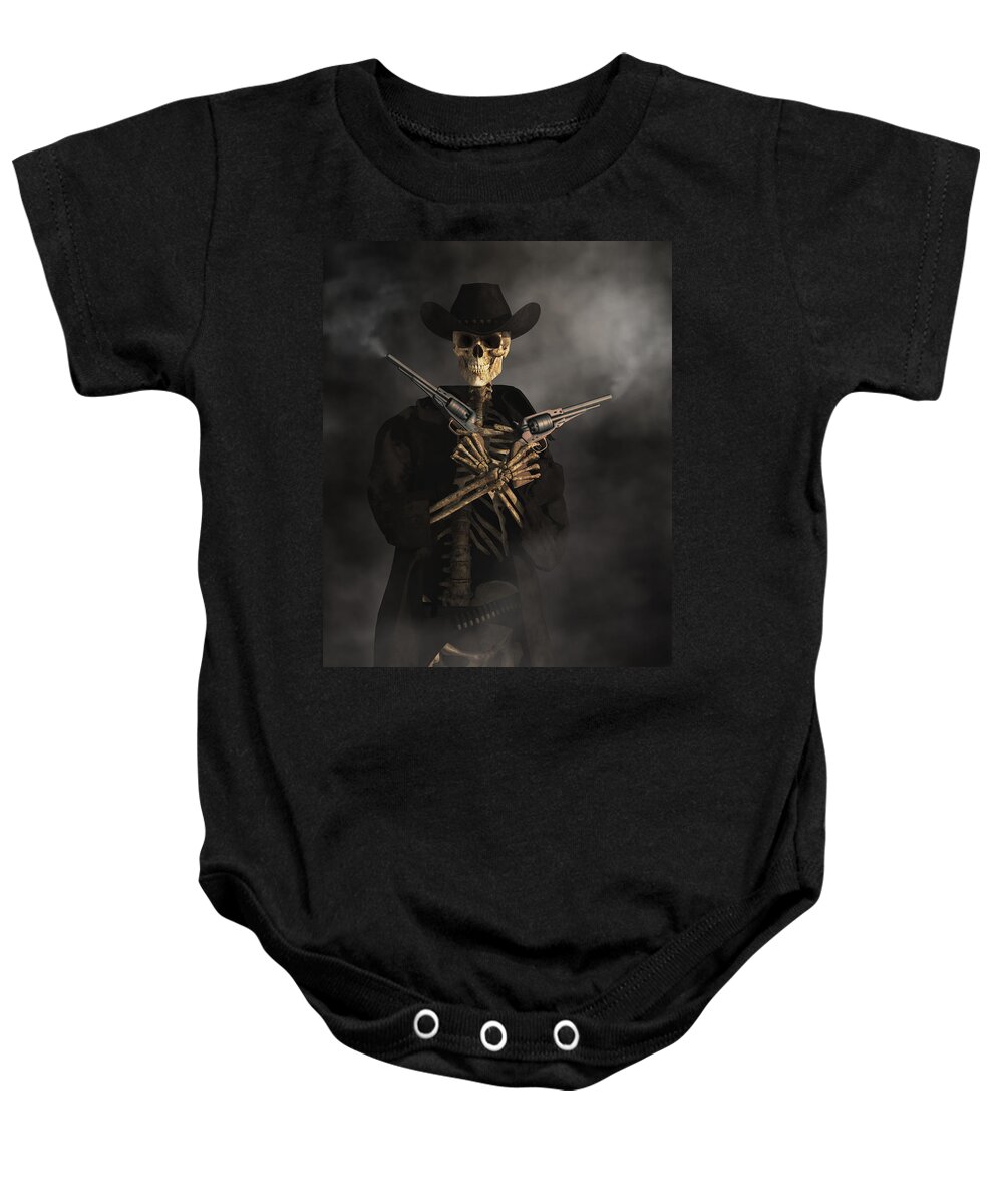 Skeleton Gunslinger Baby Onesie featuring the digital art Crossbones by Daniel Eskridge