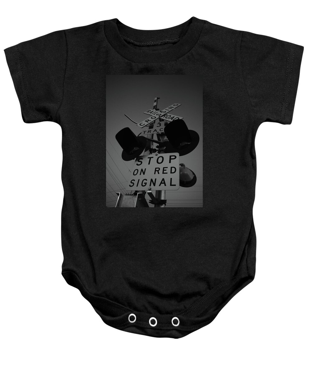 Railroad Baby Onesie featuring the photograph Crossroads by Nicole Lloyd