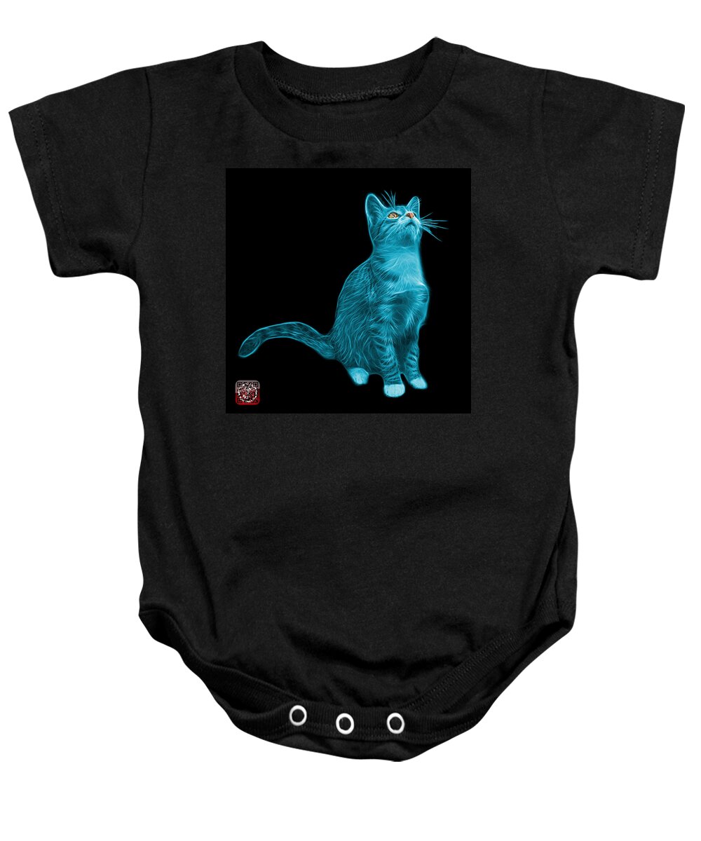 Cat Baby Onesie featuring the painting Cyan Cat Art - 3771 BB by James Ahn