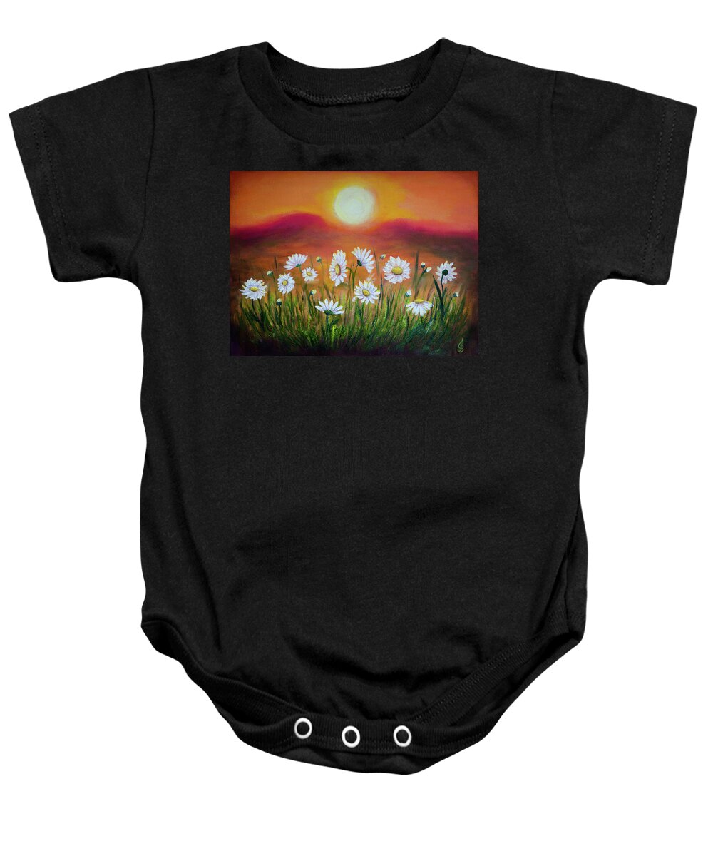 Daisies Baby Onesie featuring the painting Daisies at sunset by Lilia S