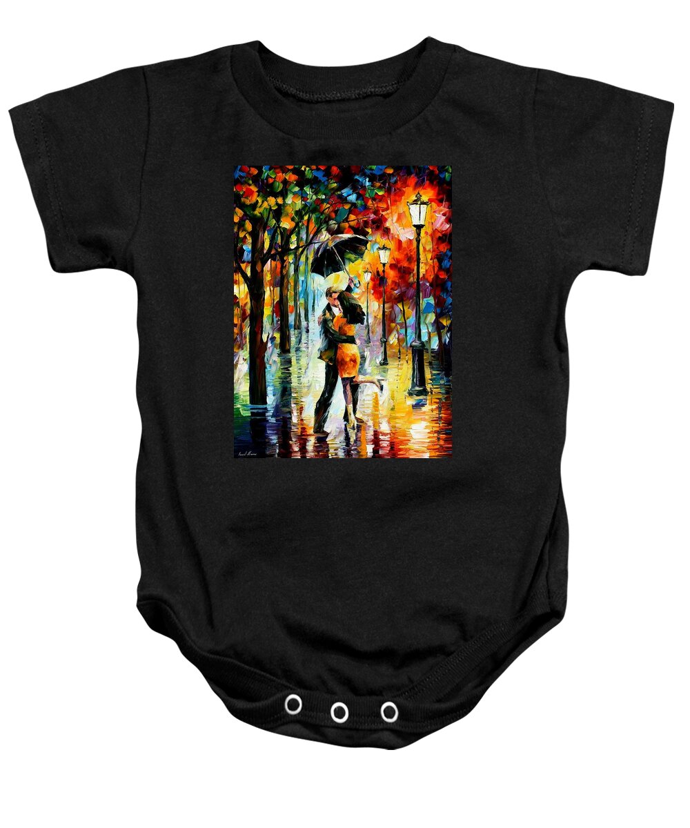 Afremov Baby Onesie featuring the painting Dance Under The Rain by Leonid Afremov
