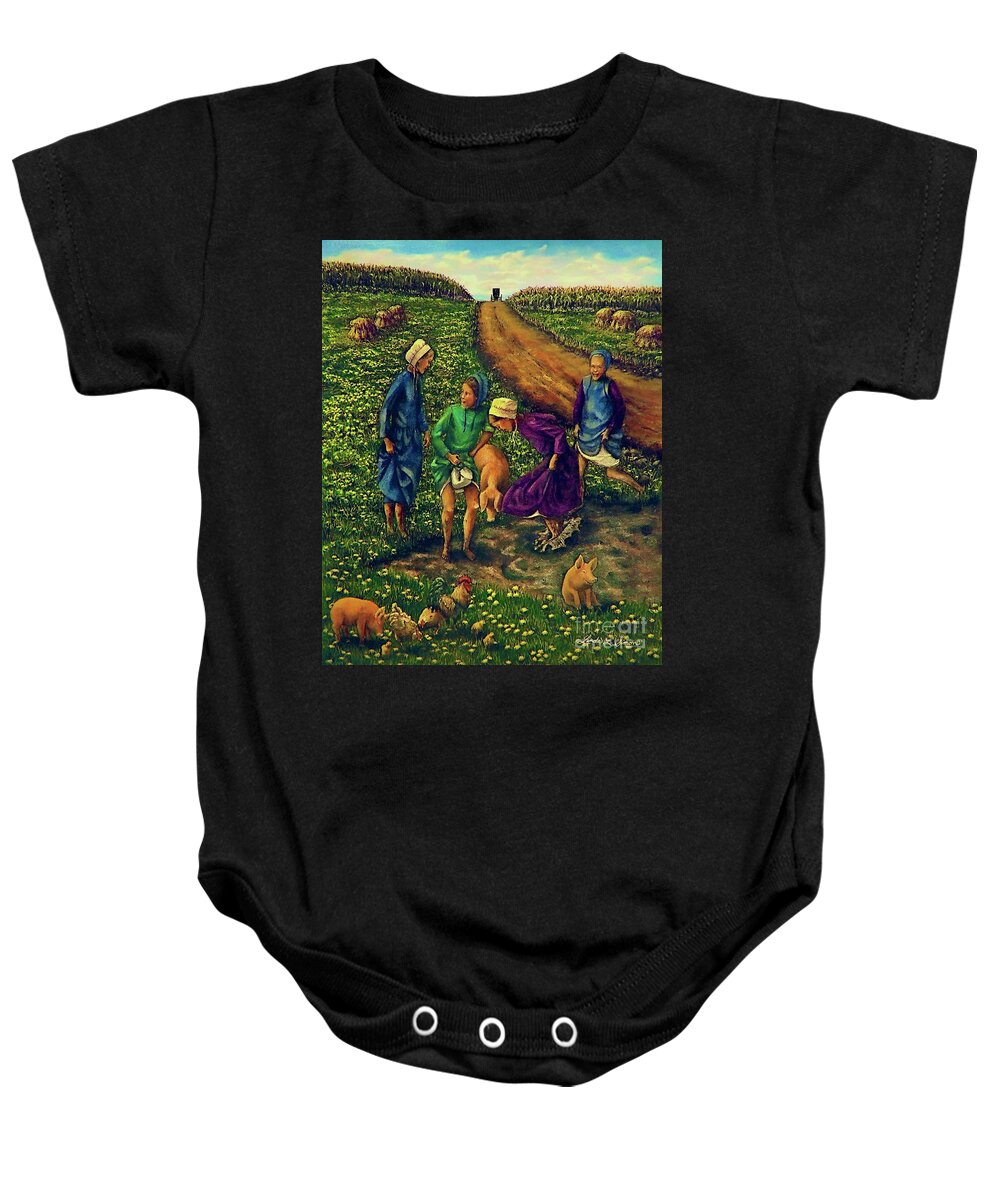 Amish Baby Onesie featuring the painting Dandy Day by Linda Simon