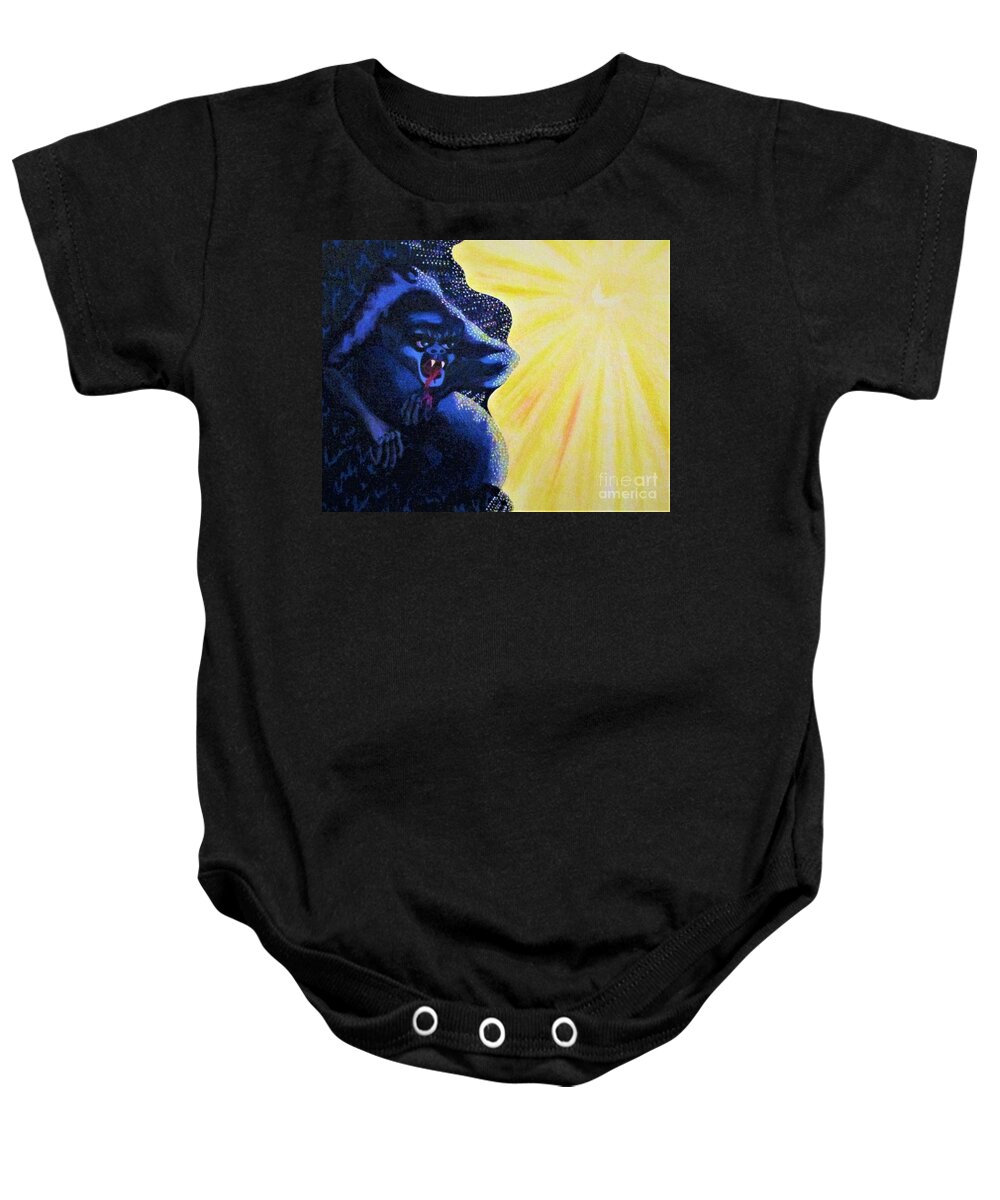 Evil Baby Onesie featuring the painting Dark And Light by Tatyana Shvartsakh