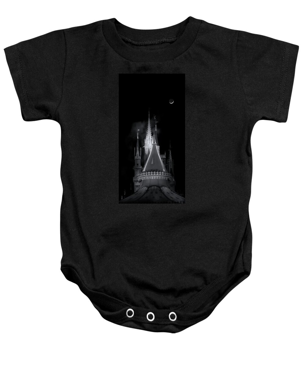 Magic Kingdom Baby Onesie featuring the photograph Dark Castle by Mark Andrew Thomas