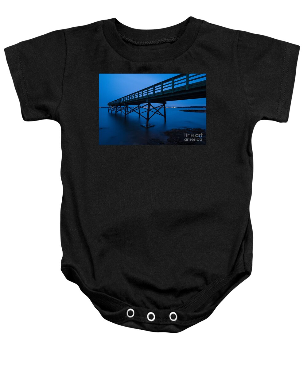 Atlantic Ocean Baby Onesie featuring the photograph Darkness on New Haven Harbor - Pier Along Connecticut Coast by JG Coleman