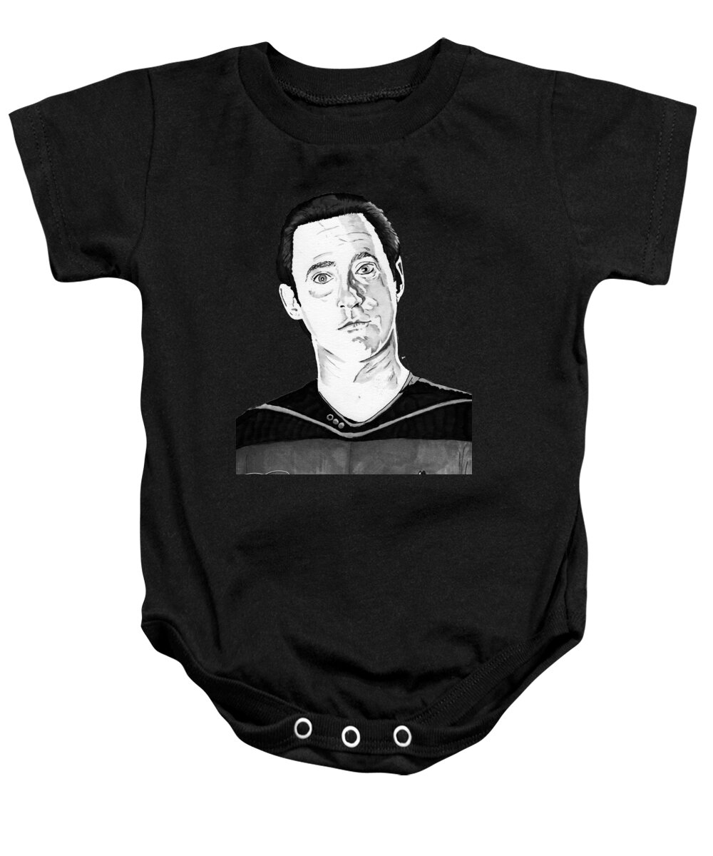Data Baby Onesie featuring the drawing Data by Bill Richards