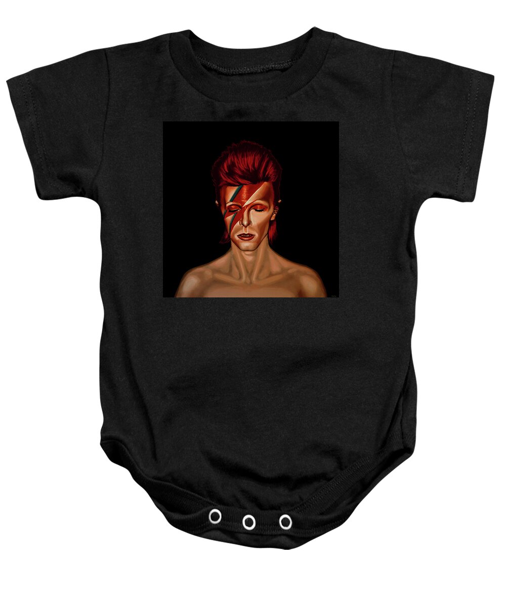 David Bowie Baby Onesie featuring the painting David Bowie Aladdin Sane Mixed Media by Paul Meijering