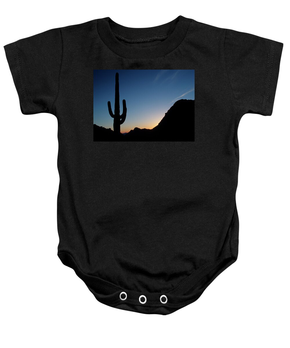 Cactus Baby Onesie featuring the photograph Desert cactus Sunrise by Ted Keller