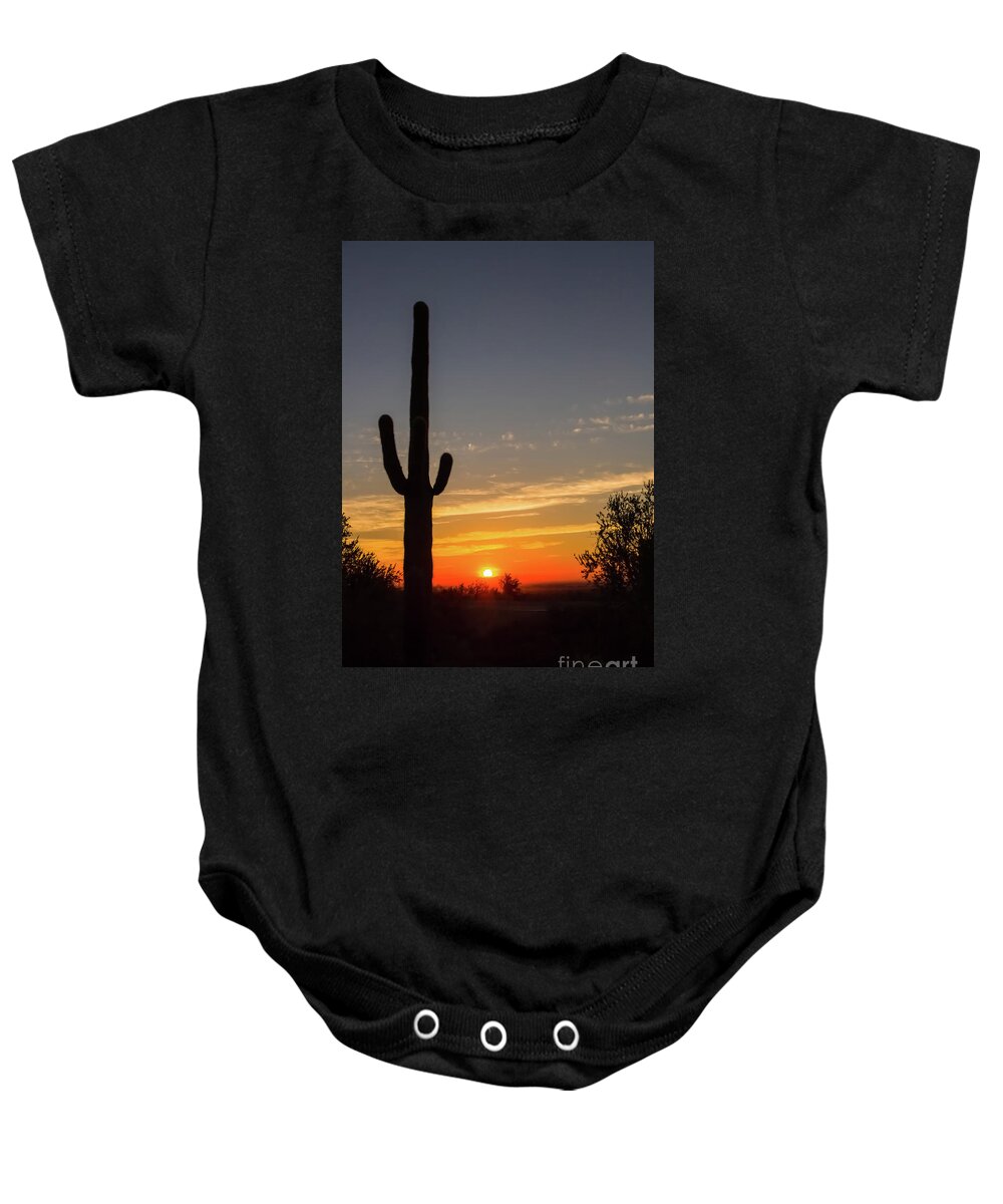 Silhouette Baby Onesie featuring the photograph Desert Daybreak by Amy Sorvillo
