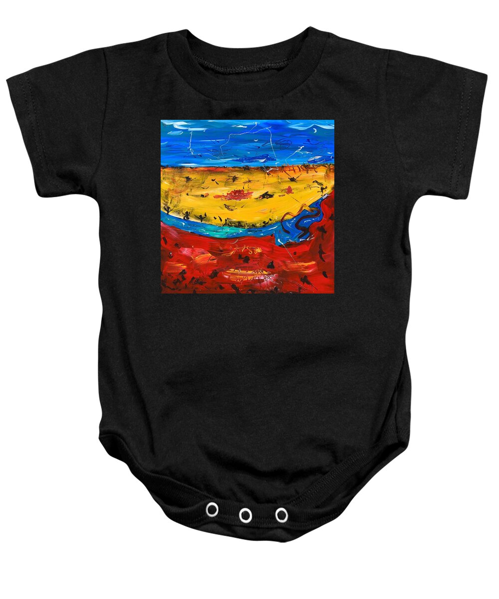 Desert Landscape Baby Onesie featuring the painting Desert stream by Neal Barbosa