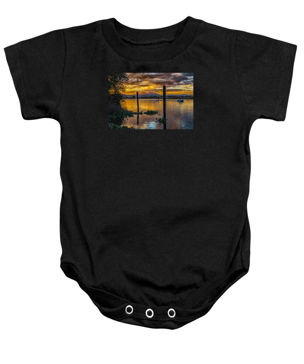 Boat Baby Onesie featuring the photograph Diablo at Discovery Bay by Robin Mayoff