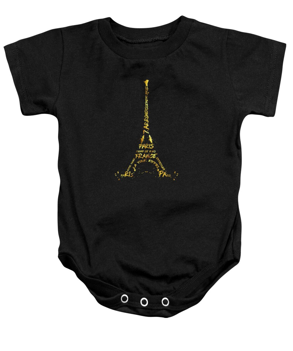 Paris Baby Onesie featuring the digital art Digital-Art Eiffel Tower - black and golden by Melanie Viola
