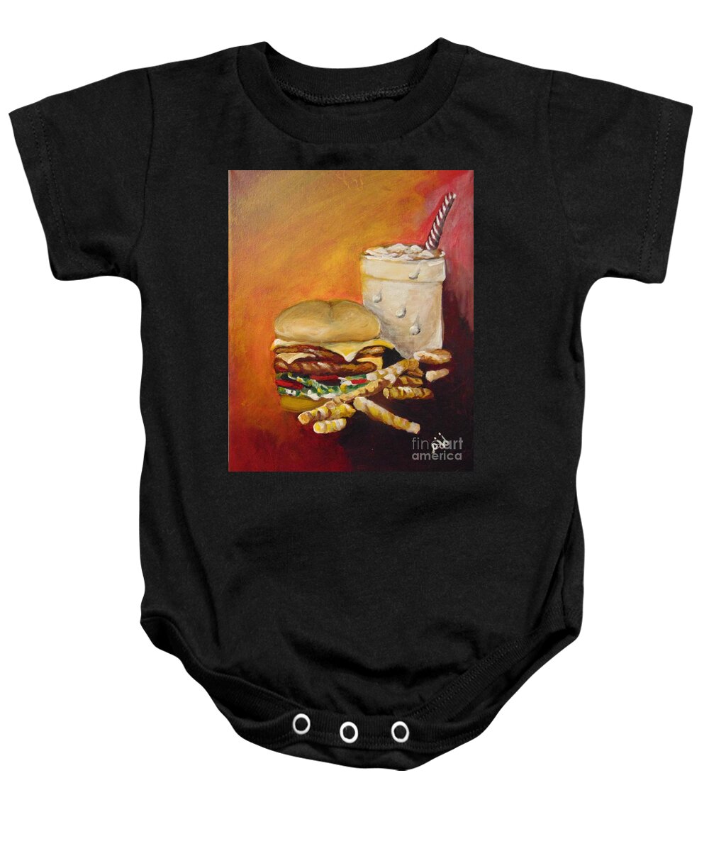 Food Baby Onesie featuring the painting Dinner Time by Saundra Johnson