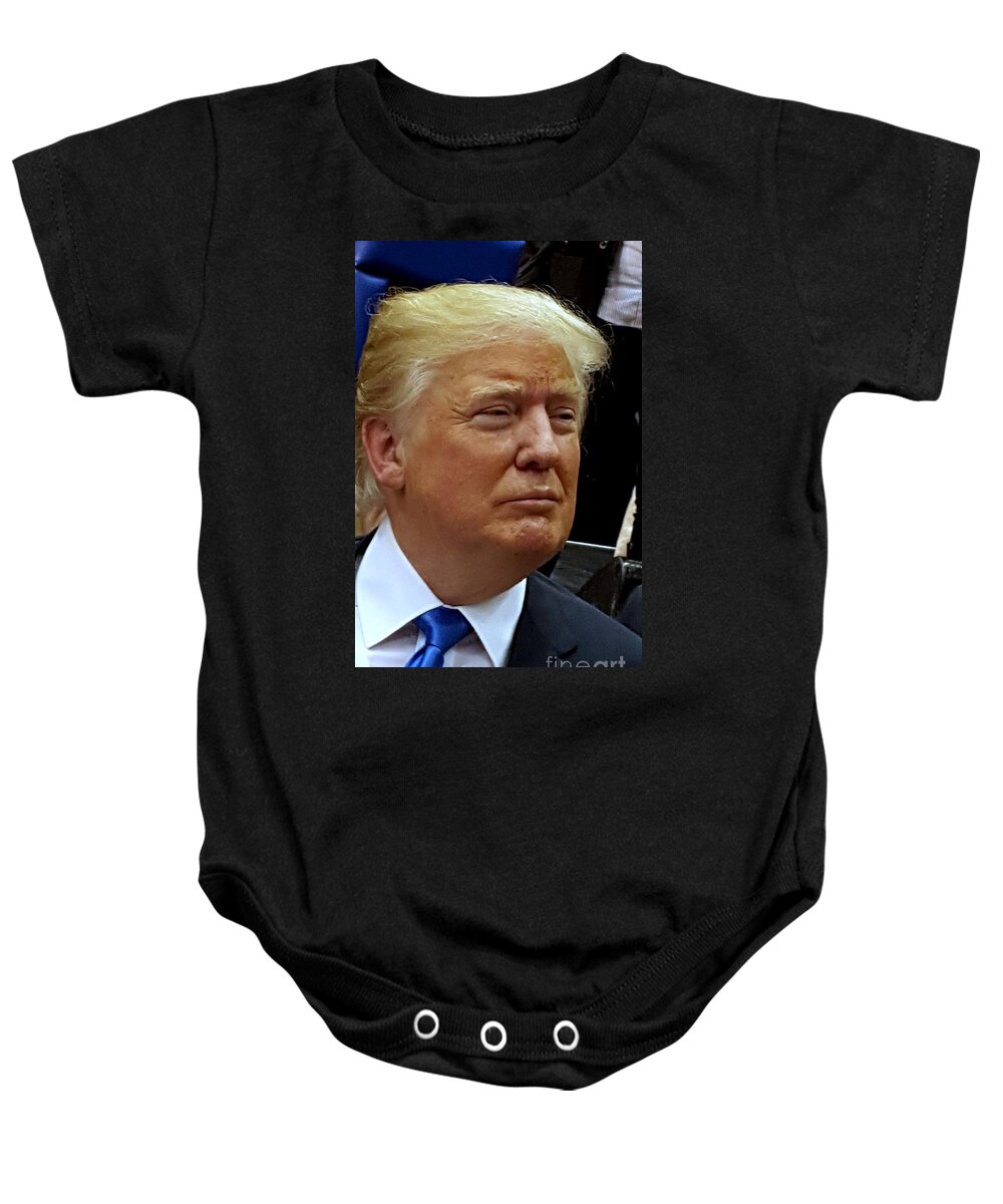 Donald Trump Baby Onesie featuring the photograph Donald J. Trump, Never Let Them See You Sweat by Dani McEvoy