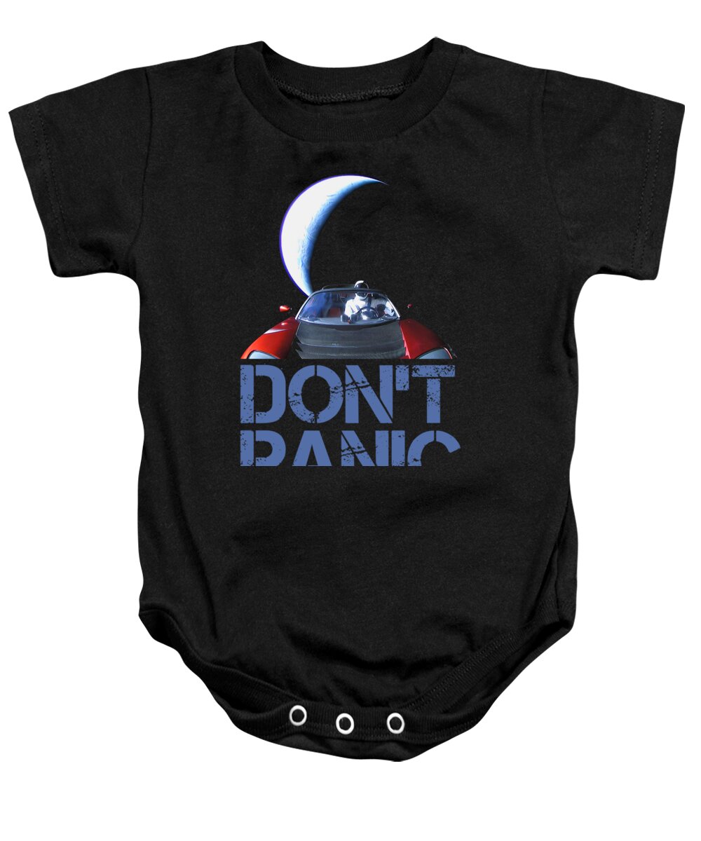 Dont Panic Baby Onesie featuring the mixed media Don't Panic Starman by Megan Miller