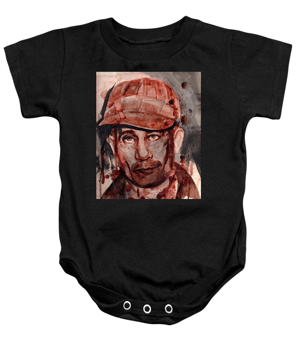 Ed Gein Baby Onesie featuring the painting Ed Gein by Ryan Almighty