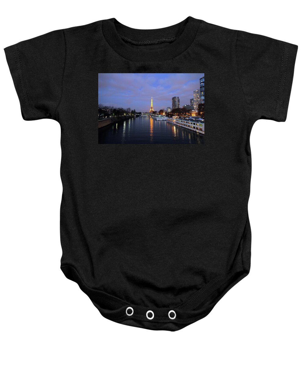 Photosbymch Baby Onesie featuring the photograph Eiffel Tower over the Seine by M C Hood