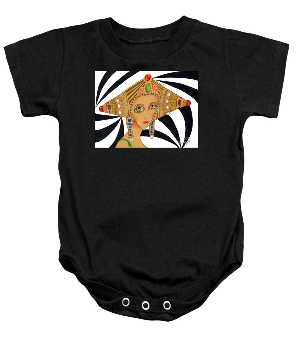 Empress Baby Onesie featuring the drawing Empress Exotica -- Whimsical Exotic Woman by Jayne Somogy