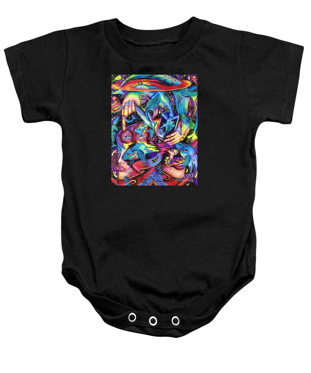 Water Baby Onesie featuring the drawing Expansive Dynamics of the Subconscious by Justin Jenkins
