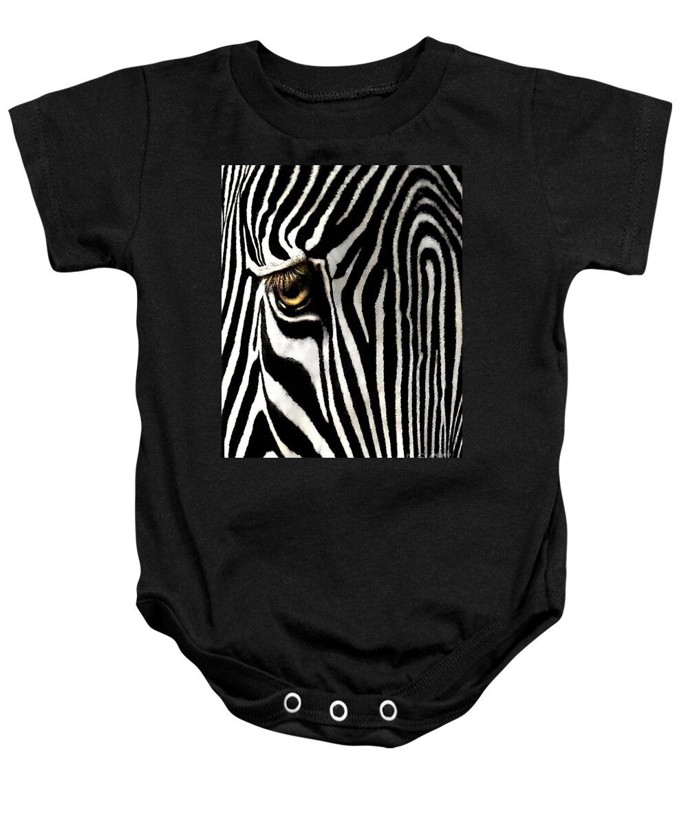 Zebra Baby Onesie featuring the photograph Eye of a Zebra by Jennie Breeze