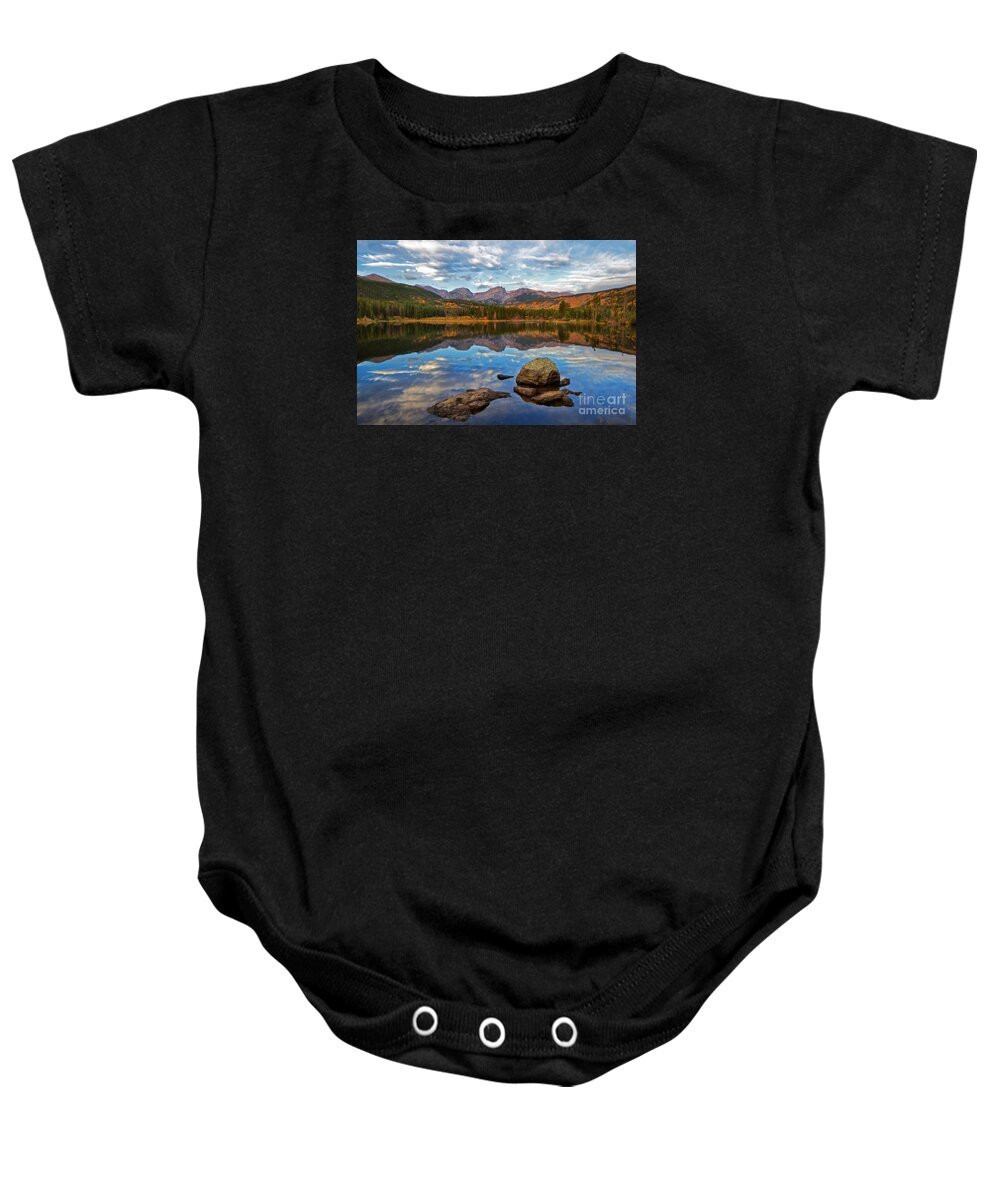 Rmnp Baby Onesie featuring the photograph Fall on Sprague Lake in Rocky Mountain National Park by Ronda Kimbrow
