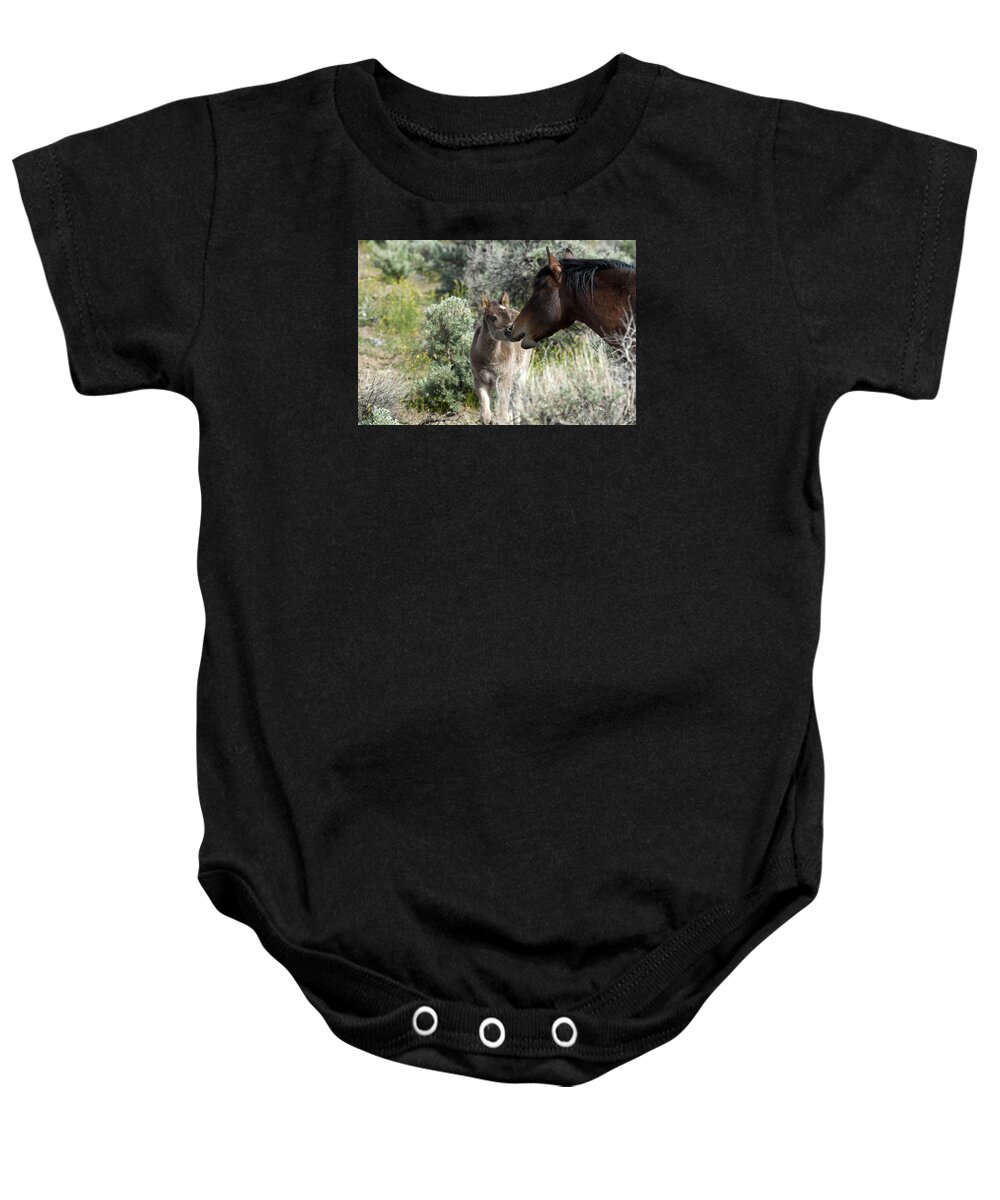 Horses Baby Onesie featuring the photograph Father and Son talking story. by Waterdancer 