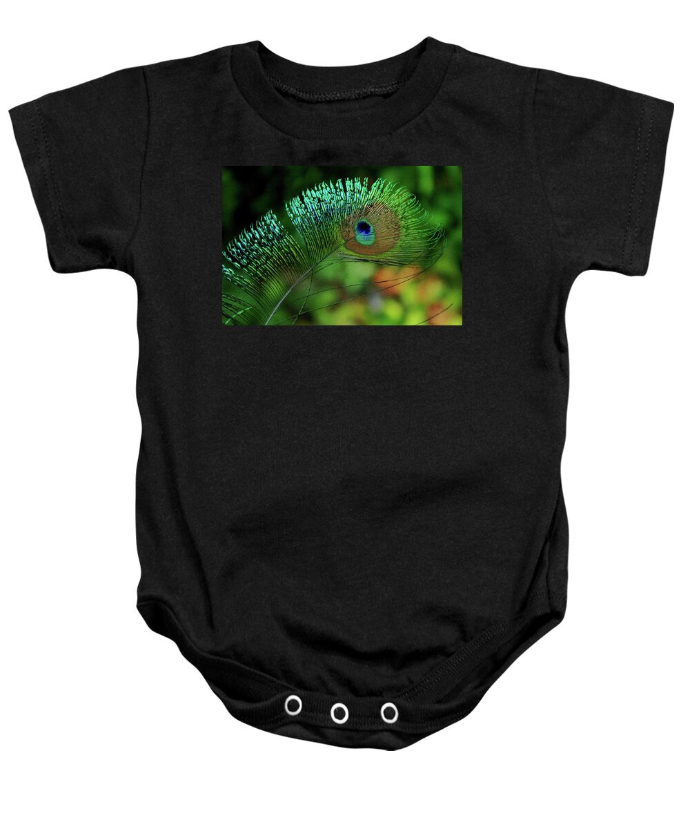 Peacock Baby Onesie featuring the photograph Feather Magic by Bess Carter