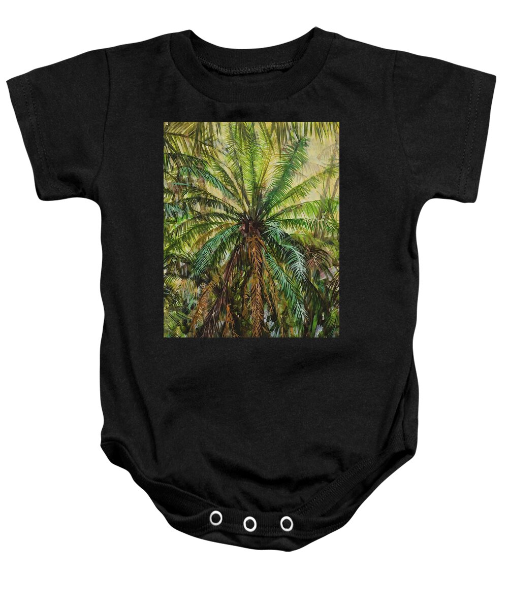 Landscape Baby Onesie featuring the painting Federico Palm by Ric Castro