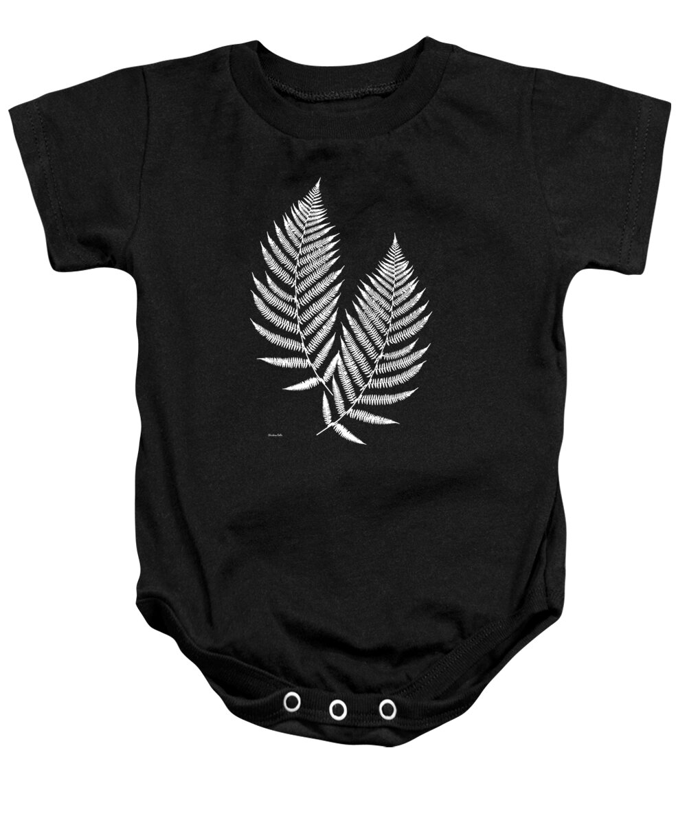 Fern Leaves Baby Onesie featuring the mixed media Fern Pattern Black and White by Christina Rollo