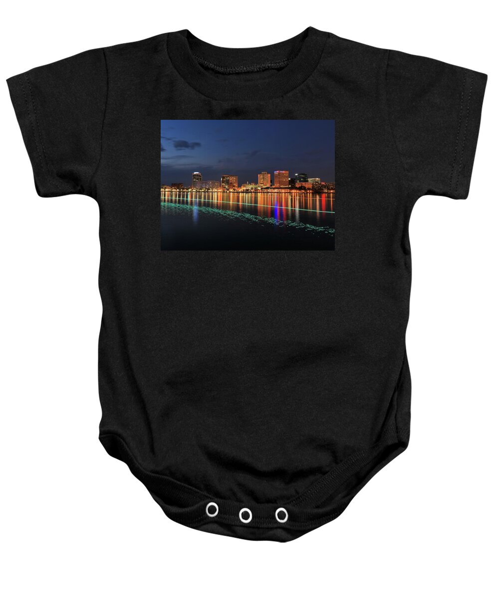 Photosbymch Baby Onesie featuring the photograph Ferry passing by the waterfront by M C Hood