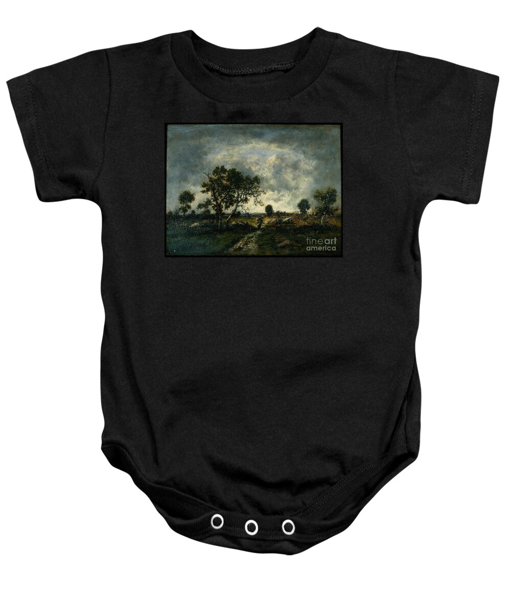 Fields At Barbizon 1867 Narcisse Virgile Diaz De La Pea (french Baby Onesie featuring the painting Fields at Barbizon by MotionAge Designs