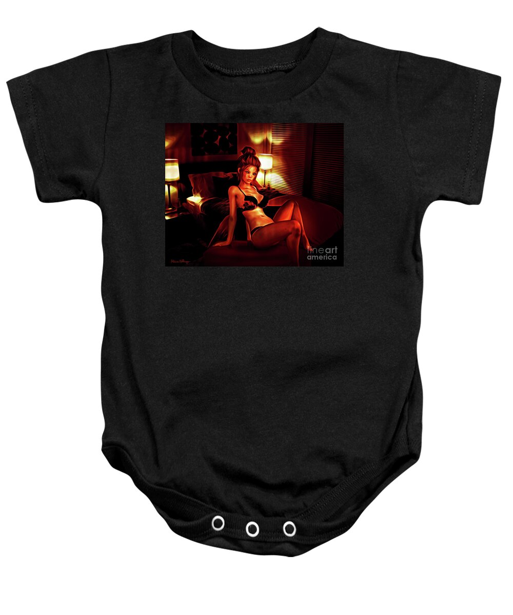 Pin-up Baby Onesie featuring the digital art Fiery Nights by Alicia Hollinger