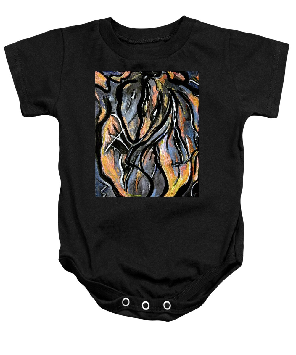 Fire Baby Onesie featuring the painting Fire and Stone by Lynda Lehmann