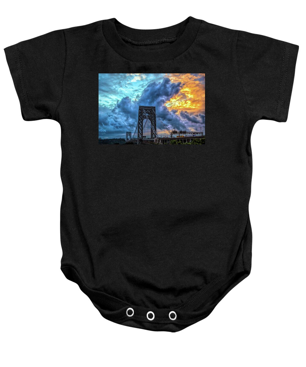 Gwb Baby Onesie featuring the photograph Fire In The Sky by Theodore Jones