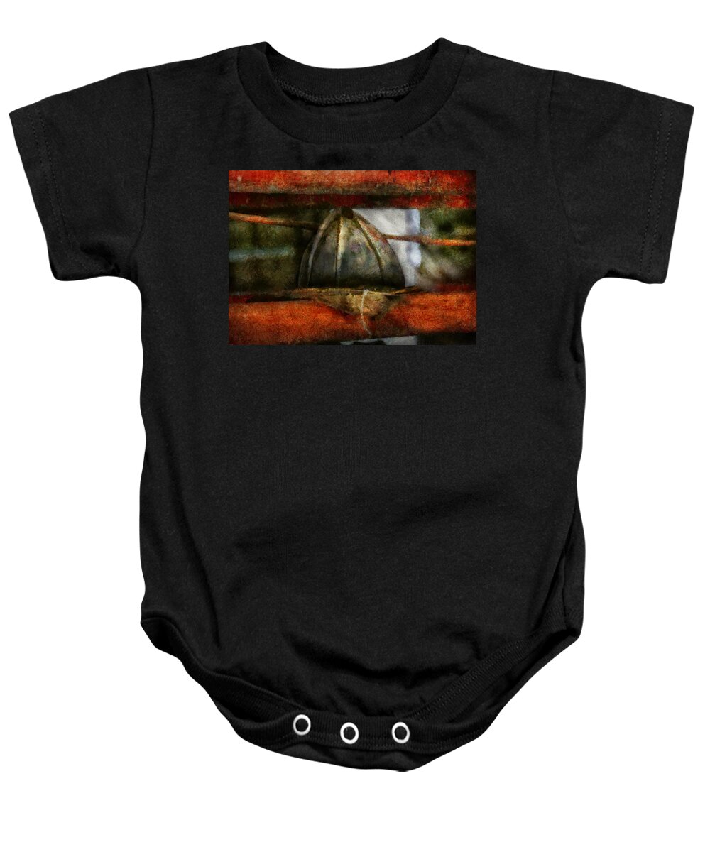 Savad Baby Onesie featuring the photograph Fireman - Leather Head by Mike Savad