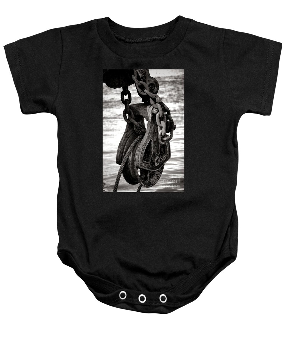 Ship Baby Onesie featuring the photograph Fishing Boat Pulley by Olivier Le Queinec