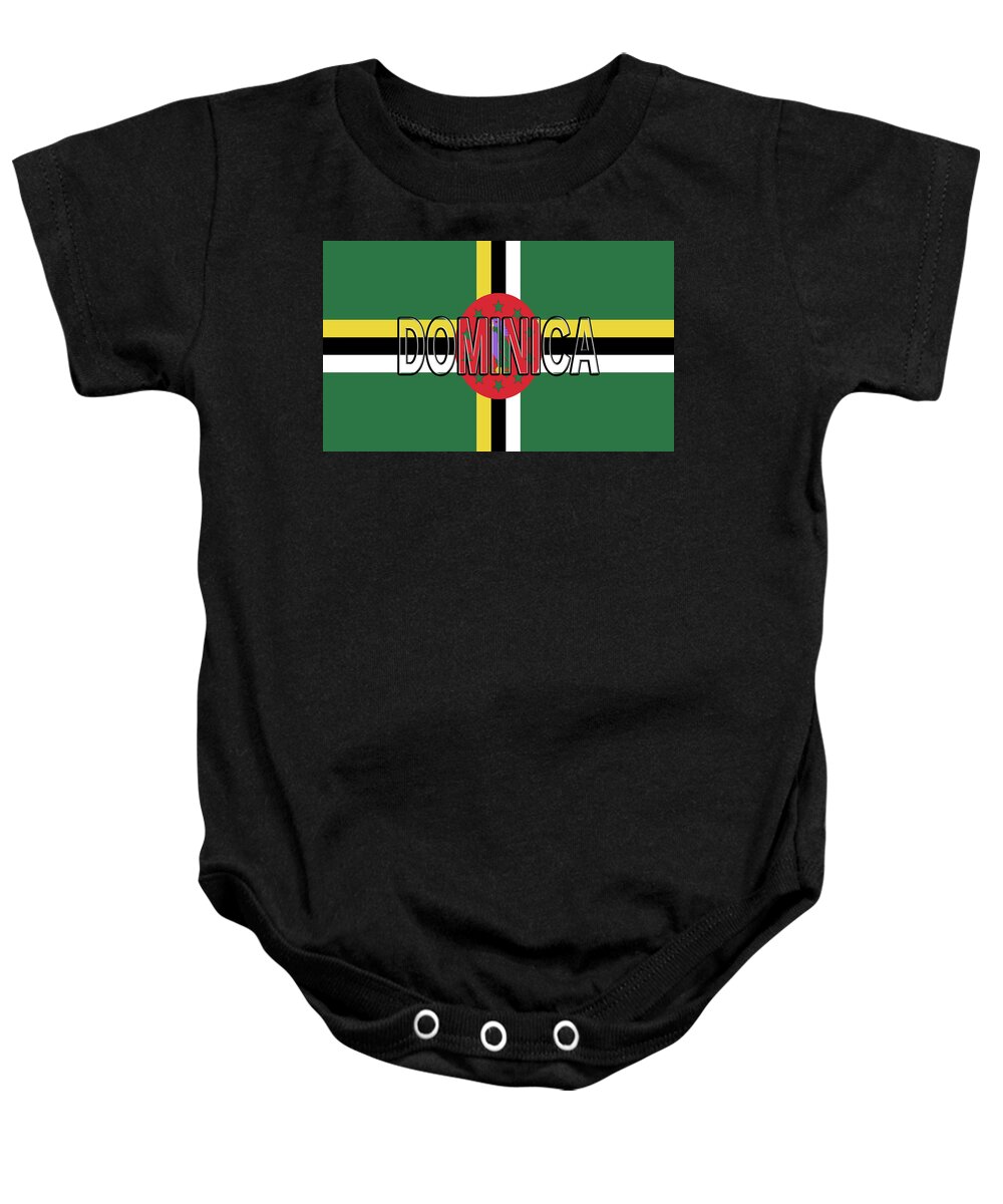 Dominica Baby Onesie featuring the digital art Flag of Dominica Word by Roy Pedersen