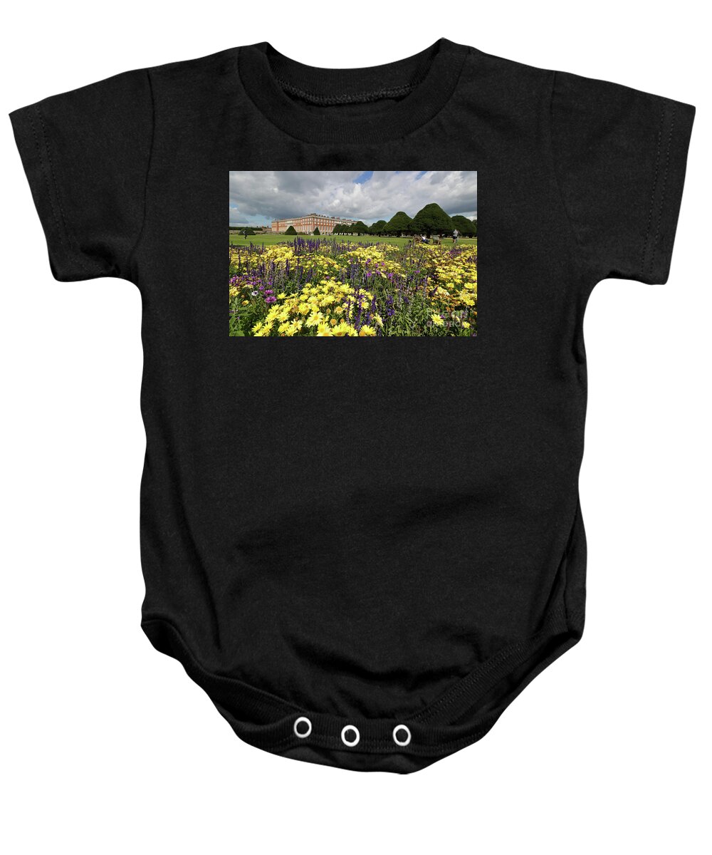 Formal Garden At Hampton Court Palace Baby Onesie featuring the photograph Flower bed Hampton Court Palace by Julia Gavin