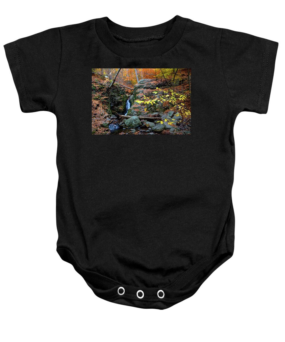 Autumn Baby Onesie featuring the photograph Flowing Into Autumn by Karol Livote