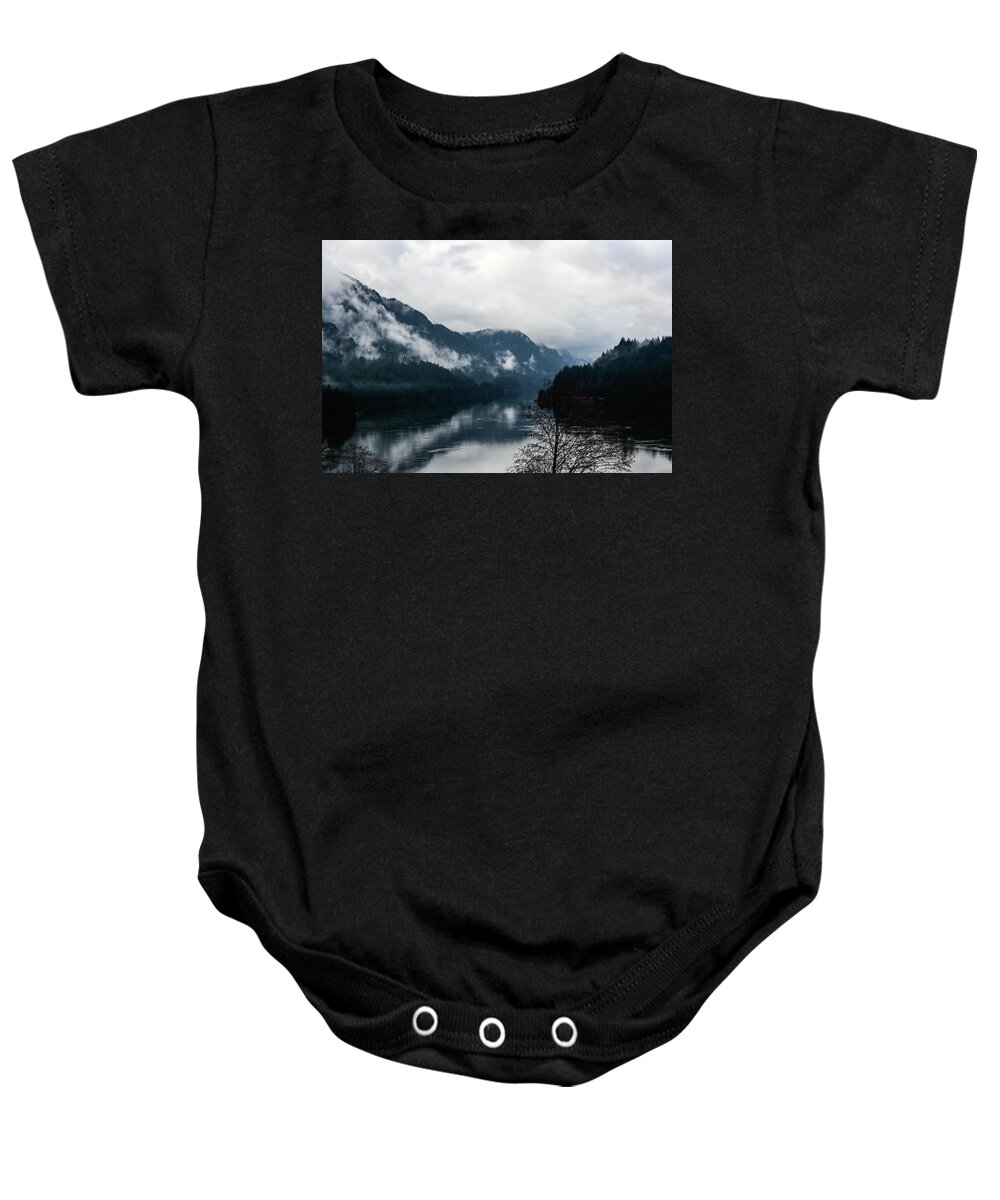 Fog Mirrored On Columbia Baby Onesie featuring the photograph Fog Mirrored on Columbia by Tom Cochran