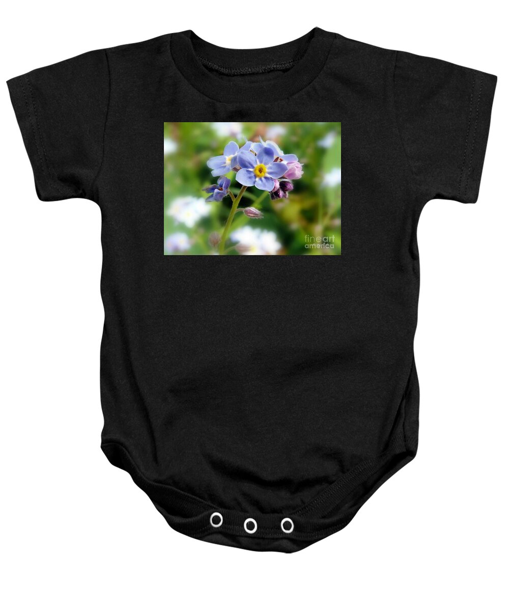 Forget-me-not Flower Baby Onesie featuring the pyrography Forget-me-Not by Morag Bates